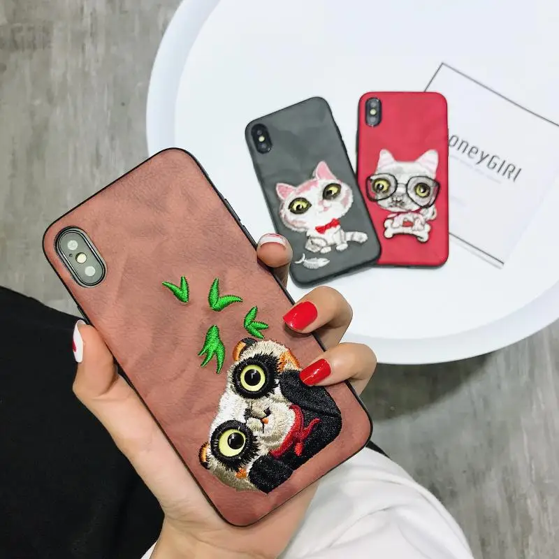 

Cyato Hot embroidery Soft silicon cover cases for iphone 6 S 6S plus 7 7plus 8 8plus X Shiny Pet dog Blinking phone cases Cover