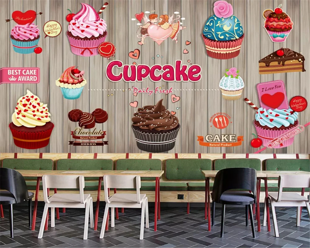 Beibehang Kepribadian Fashion Wallpaper Kertas Cup Cake Kopi Toko