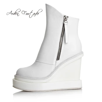 

Fashion sweet zipper women's shoes winter 2019 round toe comfortable women's boots ankle boots elegant wedges white boots new