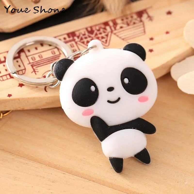 

Cute cartoon Panda keychain Silicone Key chains For Women 3D Animal Keyrings For Car Key Holder bag ornaments accessories gift