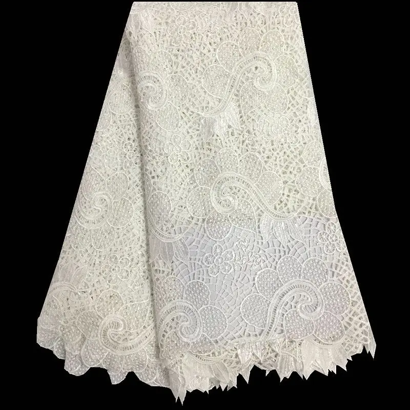 

High Quality Guipure Lace Fabric For Party.White Color African Cord Lace With Nice Flower.Best Selling French Lace Fabric