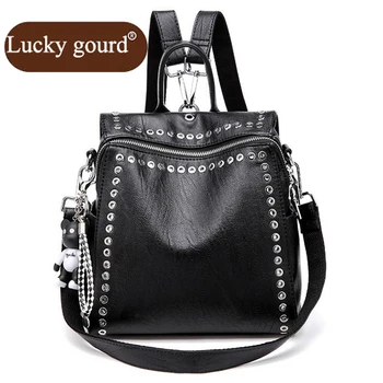 

OURCIAO New Bag Summer Version Of Female Backpack Fashion Creative Rivet Double Of The Bag Casual Backpac Women Bag D764