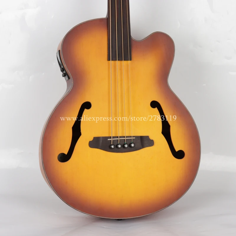 Free shipping Electric 4 strings Wood Bass guitar,Without Tone Position Frets,OAK top/Flame maple wood  body,bass guitars