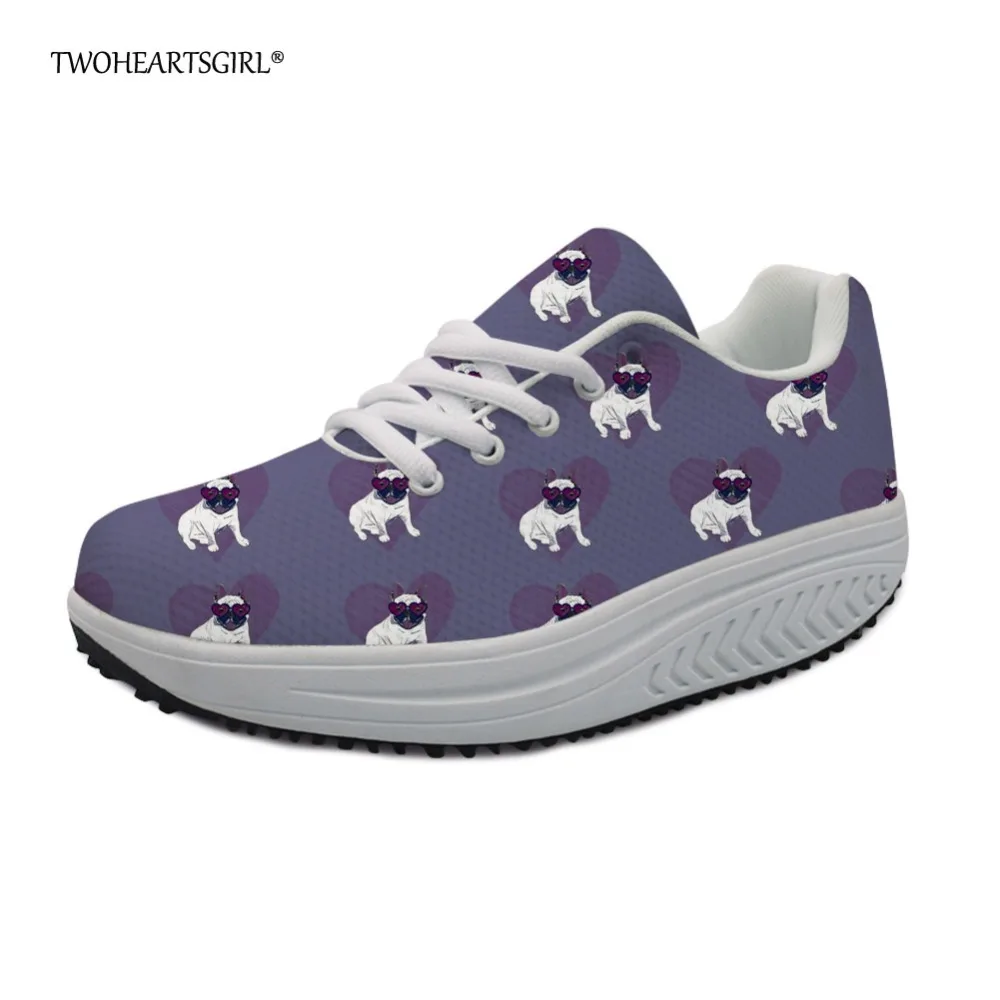 Twoheartsgirl Cute Puppy Pug Dog Swing Shoes for Women Wedge Health