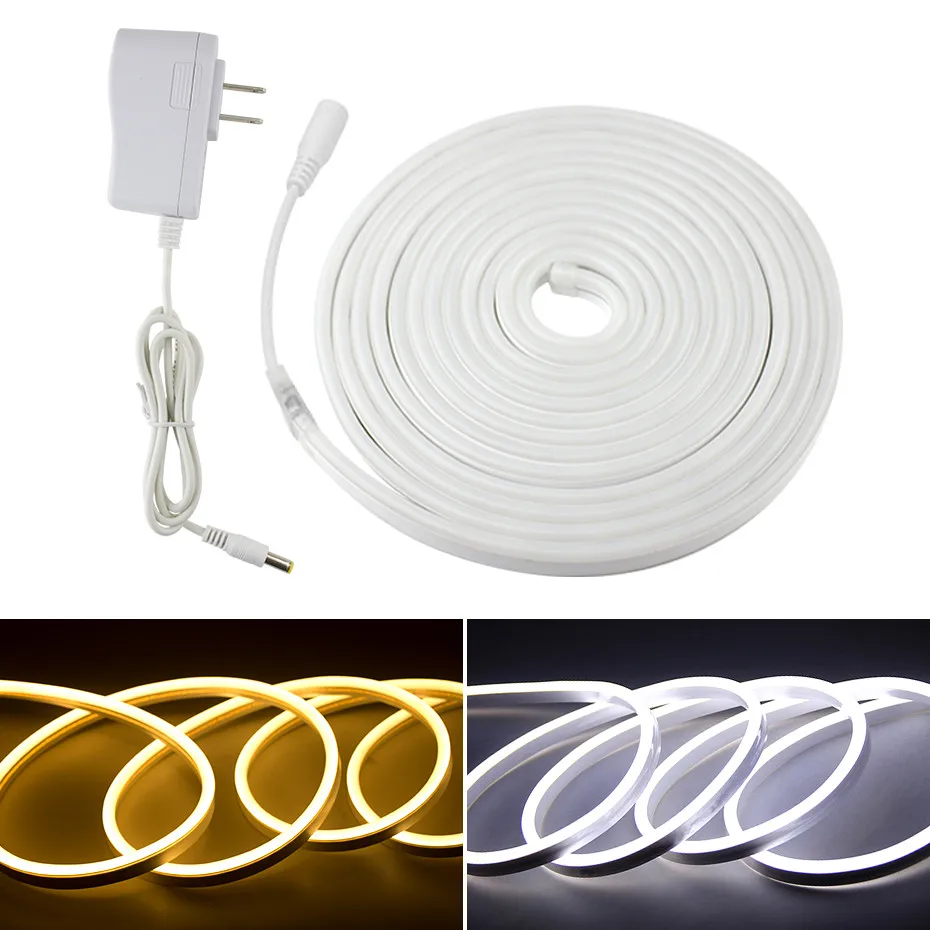 #Best DC12V EU US Plug Flexible Neon Tape Cuttable 1m 2m 3m 4m 5m IP67 Waterproof Neon LED Light Strip SMD 2835 120LEDs m Brightness