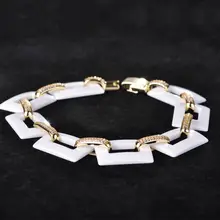Chic Handmade Square Enlace Cadena de la Pulsera de La Joyería De Cerámica Para Hombres de Las Mujeres de Año Nuevo Oro de Cobre Rhinestone CZ Fine Pulseras