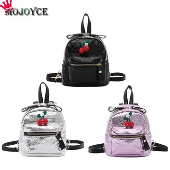 

New Cute Cherry Burst Pattern PU Leather Backpacks Simple Fashion Women Girls Mini Zipper Shoulder Schoolbag