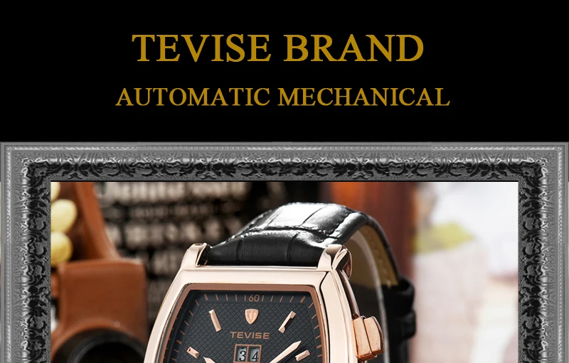 TEVISE, высокое качество, турбийон, автоматические механические часы для мужчин, самовзводные, бизнес, натуральная кожа, календарь, наручные часы, 8383B