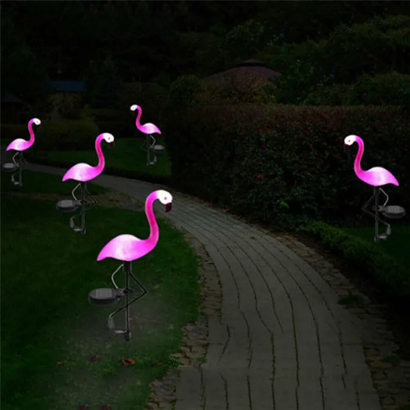 Абсолютно новая солнечная энергия Розовый фламинго газон Декор сад Кол пейзаж лампа открытый светильник украшение дома