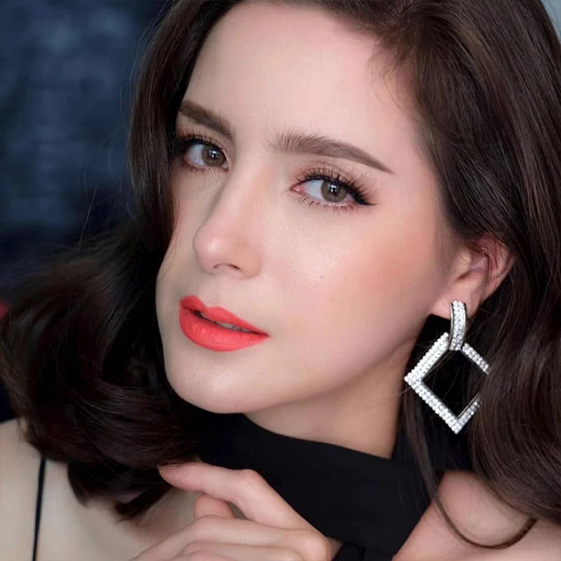 

New Design Beautiful Rhinestone Square Drop Dangle Earrings Fashion Big Earring Gold Silver Crystal Pendant Earrings for Women