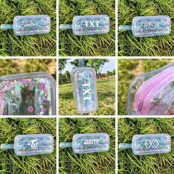

BLACKPINK SEVENTEEN,TXT,IZONE,TWICE,GOT7,EXO Pencil Case Colorful Transparent Quicksand Pen Bag Stationery School Supplie