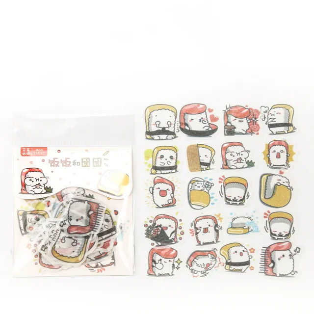 Mr.paper 40Pcs/bag 24 Designs Cute Diary Sticker Scrapbooking Heart Beat Series Japanese Kawaii Creative Stationery Deco Sticker Rice Roll