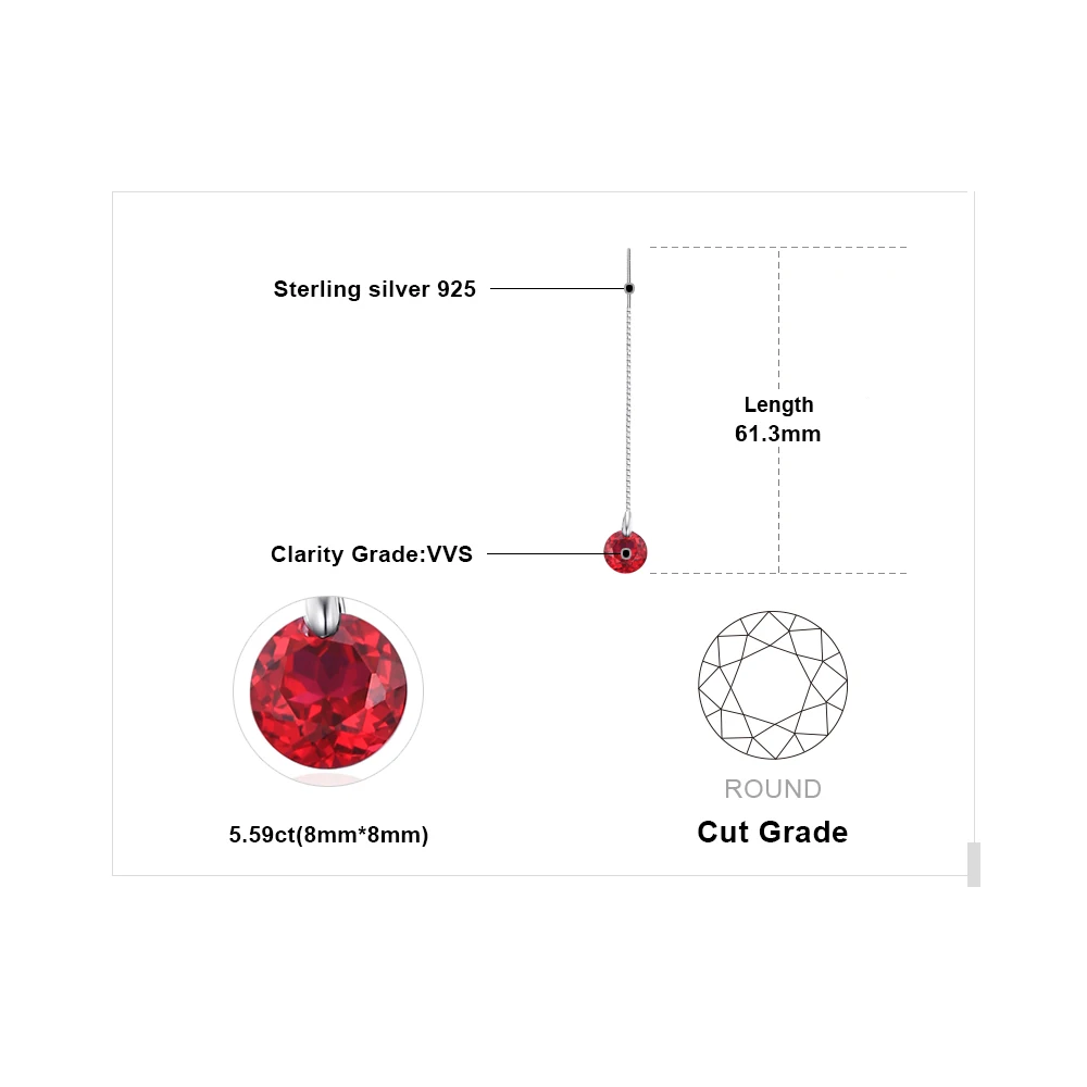 Jewelrypalace модные 5.59ct круглый создан Рубины нити Серьги 925 серебро Ювелирные