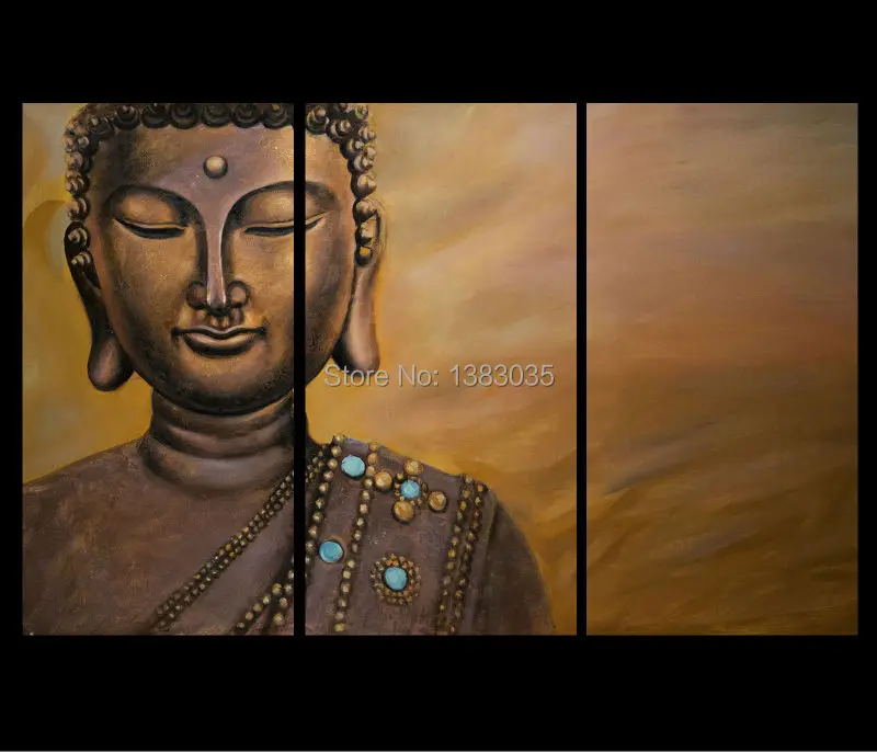 Hand Painted 3 Piece Buddha Wall Art Religion Canvas Oil Painting