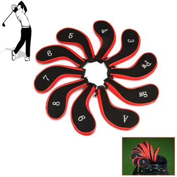 

10Pcs Golf Club Iron Head Covers Golf Club Head Cover Protector Set Number Printed With Zipper Long Neck