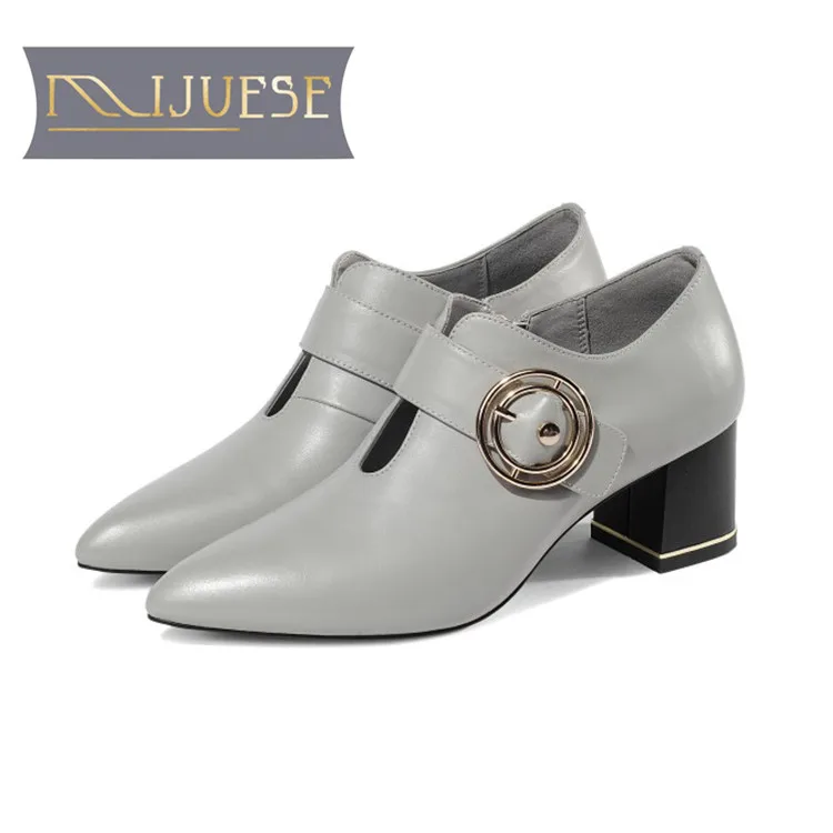 MLJUESE 2018 women pumps autumn spring cow leather pointed toe gray color slip on high heels lady shoes office shoes size 34-43 MLJUESE 2018 women pumps autumn spring cow leather pointed toe gray color slip on high heels lady shoes office shoes size 34-43