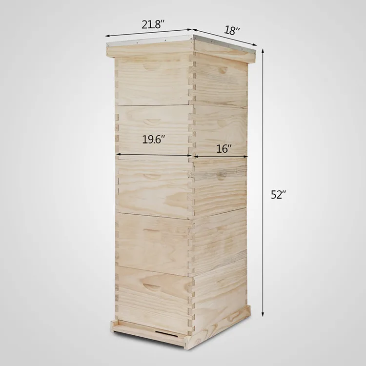 

Natural Wood Lang stroth Bee Hive 10-Frame 1 Deep 4 Medium BOX (No Frames or Foundations)