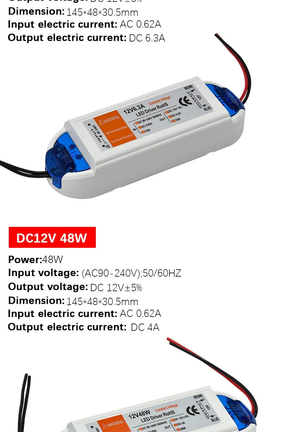 1 шт. DC12V Питание светодиодный драйвер 18 Вт/28 Вт/48 Вт/72 Вт/100 W адаптер Освещение трансформаторный блок для Светодиодные ленты потолочный светильник