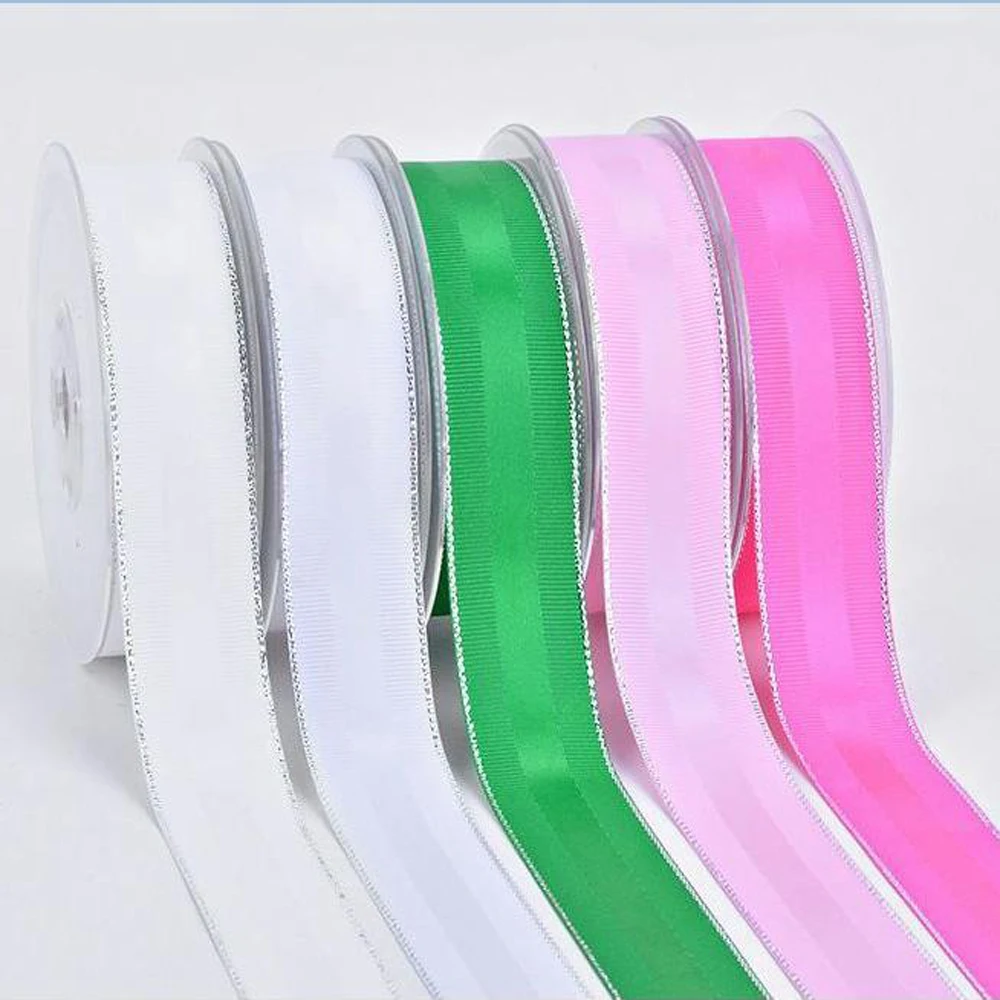 

1-1/2 25mm 38mm Silver ribbon DIY gift package handmade materials Christmas New Year wedding decoration Grosgrain tape 10 yards