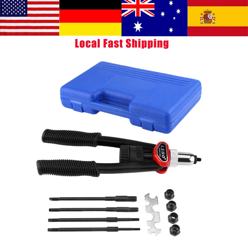 Set of Hand Nut / Thread Riveter Kit Rivet Gun with Nosepieces 5mm 6mm