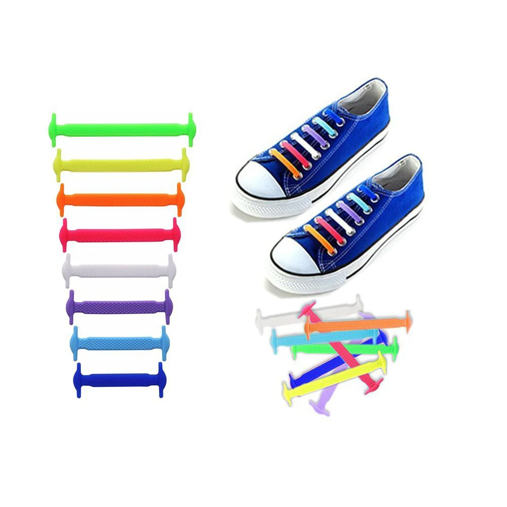 16pcs Lazy Elastic Silicone Shoelaces No Tie Running Sneakers Strings Shoe Laces Hot Shoes Accessories For Men Women New 2020