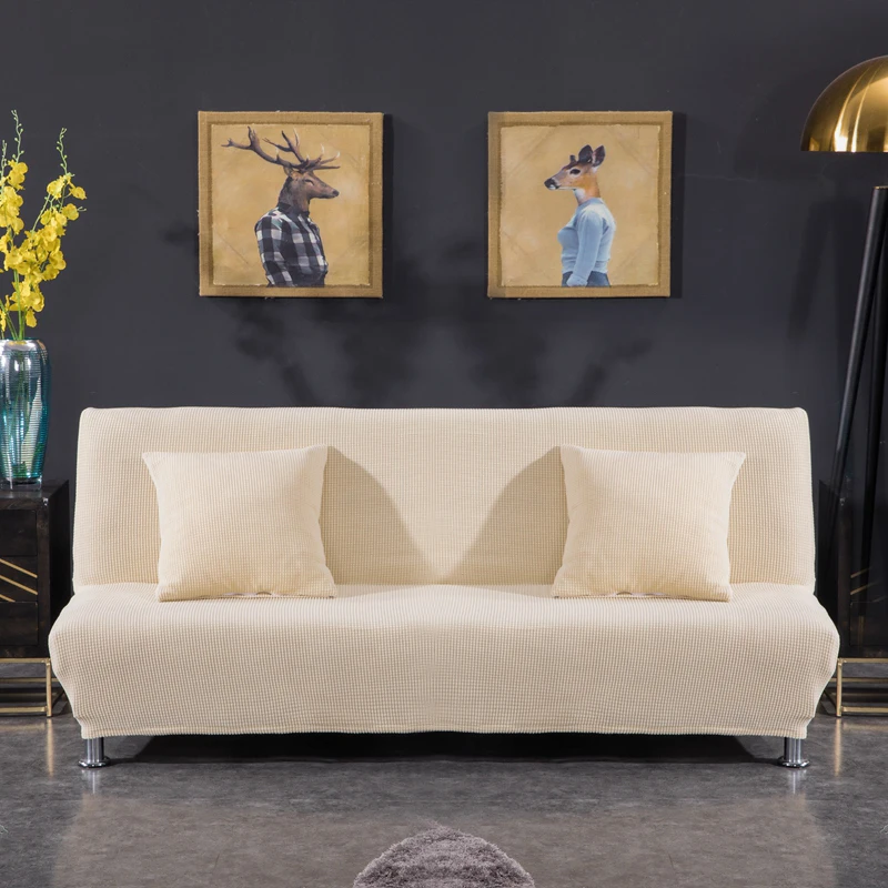 Fleece Fabric Armless Sofa Bed Cover Universal Size Slipcovers Fleece Fabric Armless Sofa Bed Cover