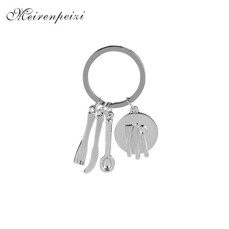 Cutlery Knife And Fork Key Chains Women Mini Spoon Key Ring Tray Dish