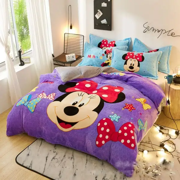 Disney Purple Minnie Mouse Soft Flannel Duvet Cover Set Queen Twin