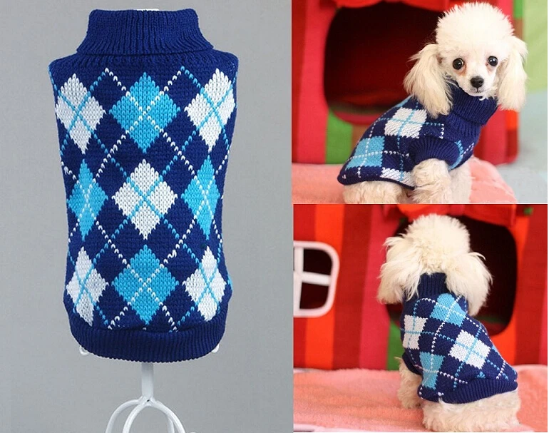 Осень-зима маленький свитер для собаки, для питомца Перемычка вязать пальто собачий свитер Одежда для маленький щенок 5 цветов XS размеры s m l xl - Цвет: Dark Blue
