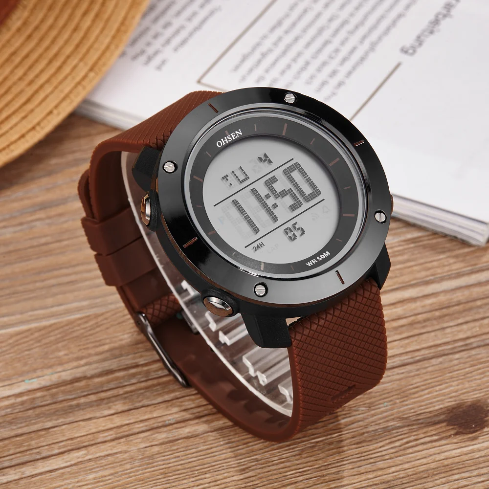 Новинка OHSEN электронные светодиодные спортивные часы для дайвинга мужские кофейные модные ЖК-наручные часы reloj hombre в подарок