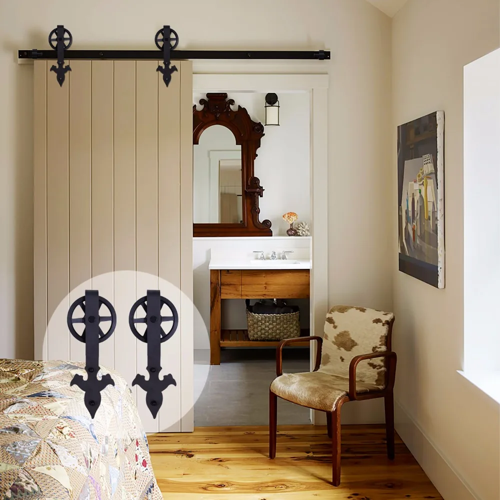 LWZH 14ft 15ft Rustic Style Black Steel Sliding Barn Wood Door Hardware Sliding font b Closet