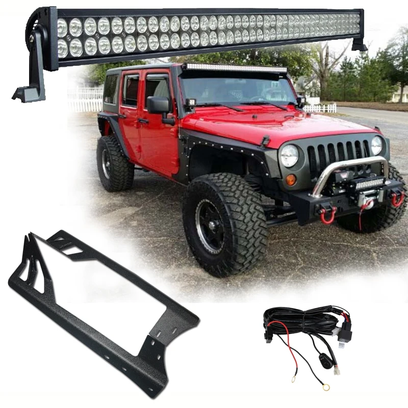 1 x 300W 52'' LED Light Bar Headlights + Windshield Mounting Brackets
