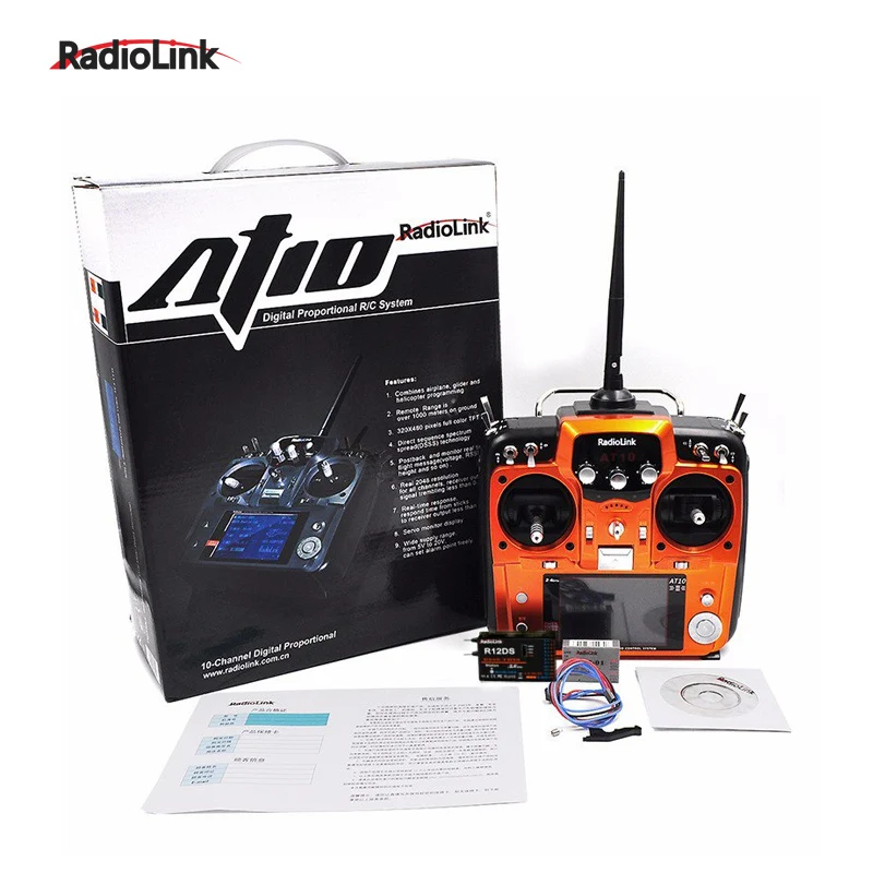 Mode 2 Radiolink AT10II 12CH RC Transmitter and Receiver R12DS 2.4g DSSS&FHSS Radio Remote Controller for RC Drone Fixed Wing Airplane Helicopter