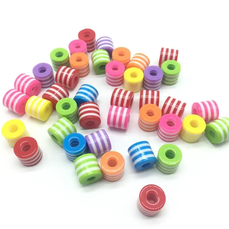 50ps/Lot 8*8MM Large Hole 3mm Cylindrical Shaped Striped Resin Beads
