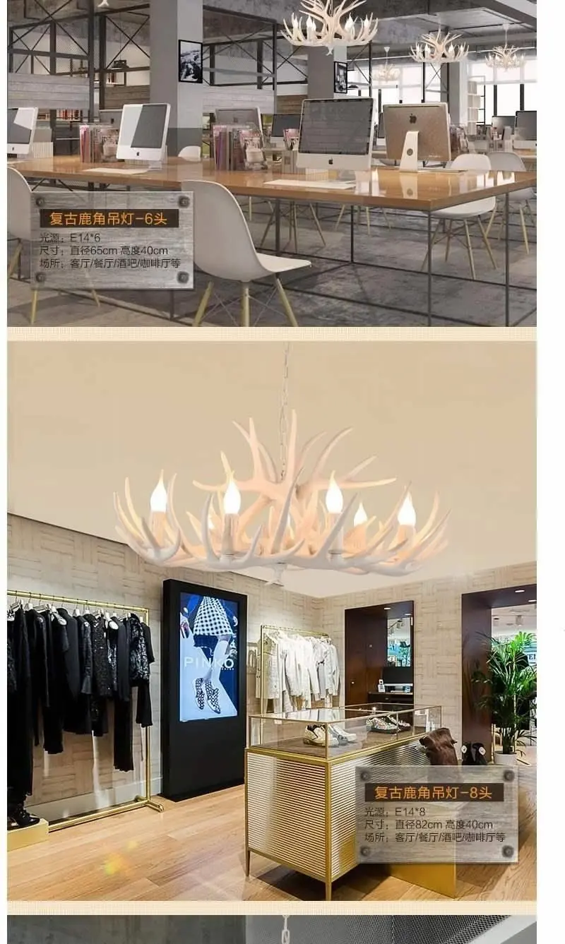 Iluminação para Sala de Estar Chifre Veado Resina Lustre Quarto Hotel Antler Led Loft Vintage Retro Iluminação Mod. 135257 6 Cheap Lustres