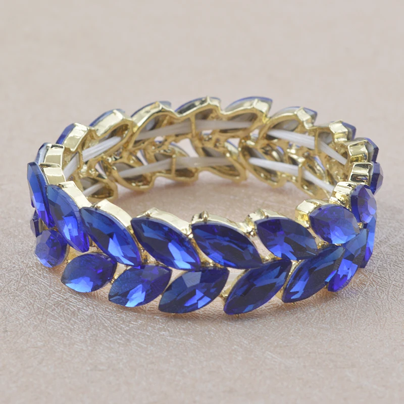 

Blue Color Crystal Bangle For Women Man Elastic Thread Bracelet Hand Wedding Party Show Bangle Jewelry Accessories Gift