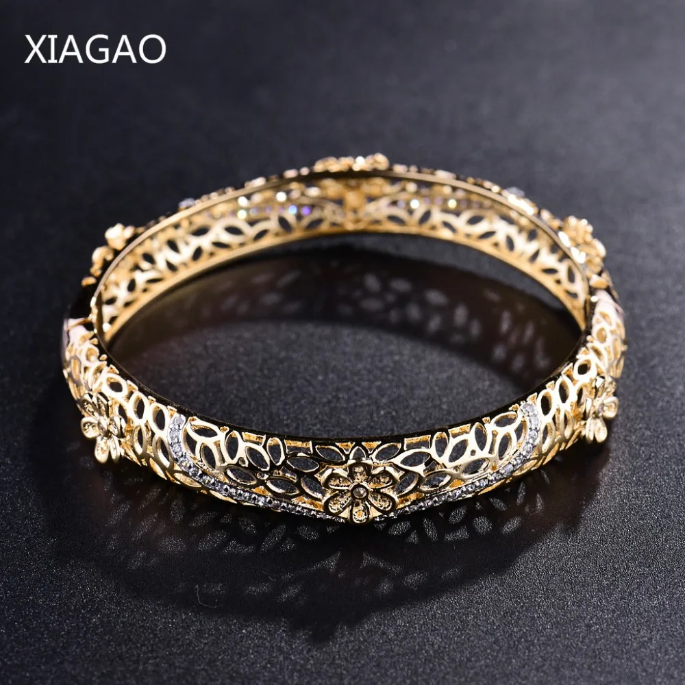 

XIAGAO Braided Gold Color Hollow Pattern Flower Bangles for Women Yellow Cubic Zirconia Woman Bangle Bracelets Jewellery Gift