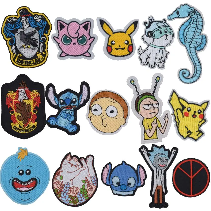 

1Pcs New Arrival Pikachu Pokeball Rick and Morty Cat Patch Embroidered Applique Iron On Patch design DIY Sew Iron On Patch Badge