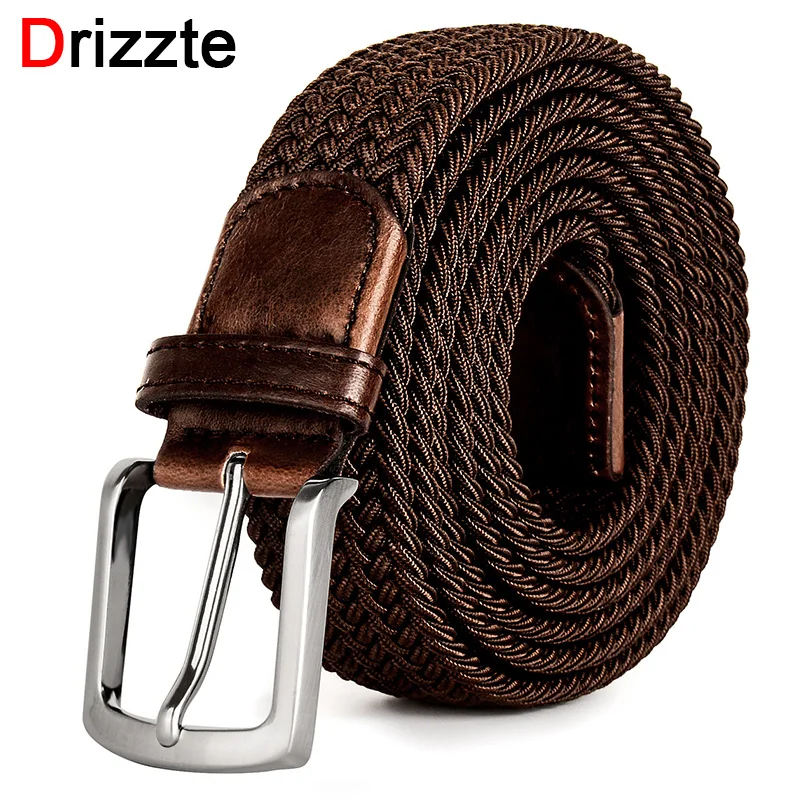 

Drizzte Plus Size 130 150 160 170 180 190cm Brown Braid Woven Elastic Stretch Belt Mens for Big and Tall Man High Quality