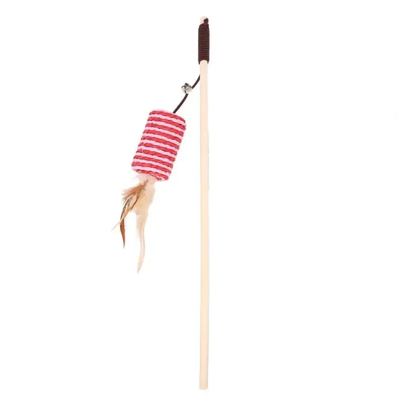 

New Funny Cat Stick Toy Cute Cat Supplies Funny Sisal Cylinder Feather Cat Stick Teaser Wand Playing Rod Toys w/Bell
