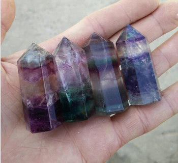 

WBY---323+++ 4pc Natural mixing color fluorite crystal ornaments single hexagonal prism tip 5 cm left right