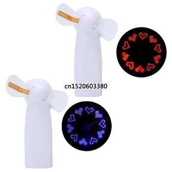 

Free_on Unique LED Love Pattern Handheld Mini Fan Super Mute Battery Operated for Cooling Cute