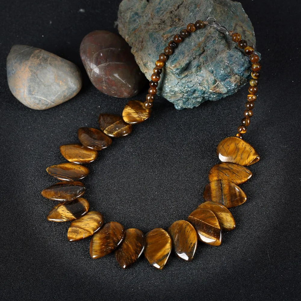 

K's Gadgets Waterdrop Big Natural Stone Chokers Necklaces 2019 Maxi Colar Vintage Accessories Retro Tiger Eye Necklace For Women