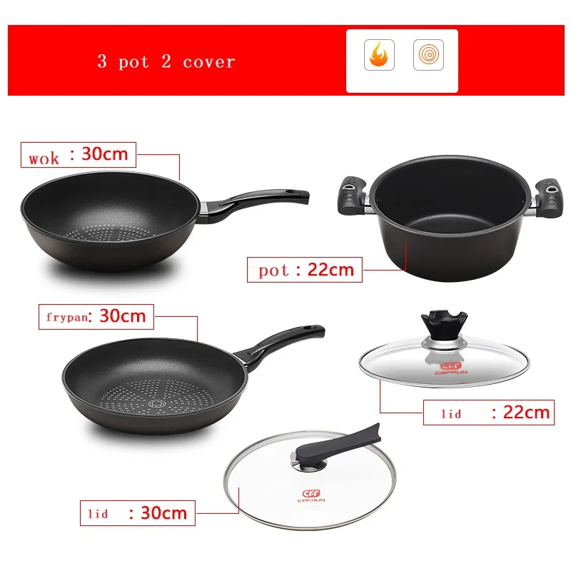 Cookware Set Kitchen Wok Frypan Casserole set Non-stick Pan Cooking Pan Soup Pan Induction Cooker Household Casserole