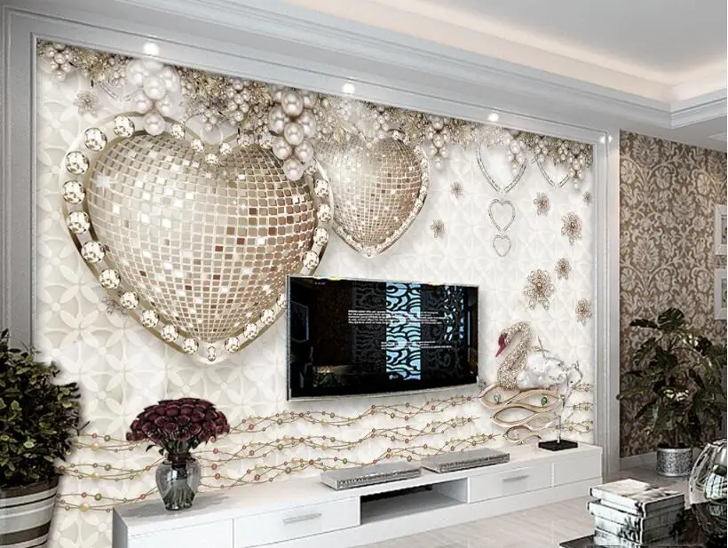 Beibehang пользовательские обои изысканный романтический трехмерный в форме сердца ювелирные изделия Гостиная ТВ фон стены 3d обои