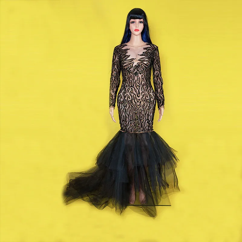 D93 Vrouwelijke zwarte Strass lange jurk zanger presteren stage kostuums dj rok Mermaid rok party draagt kleden rave show club ds D93 Vrouwelijke zwarte Strass lange jurk zanger presteren stage kostuums dj rok Mermaid rok party draagt kleden rave show club ds