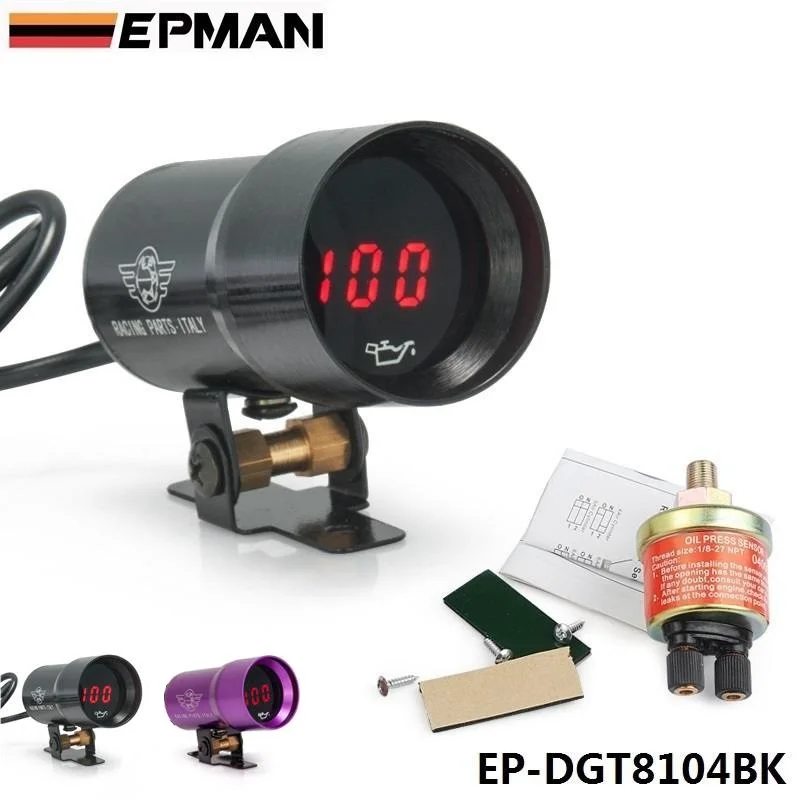 37mm MICRO DIGITAL SMOKED OIL PRESSURE GAUGE UNIVERSAL 4-6-8 CYLINDER ENGINES SENSOR NTP 1/8 For BMW 3-Series EP-DGT8104