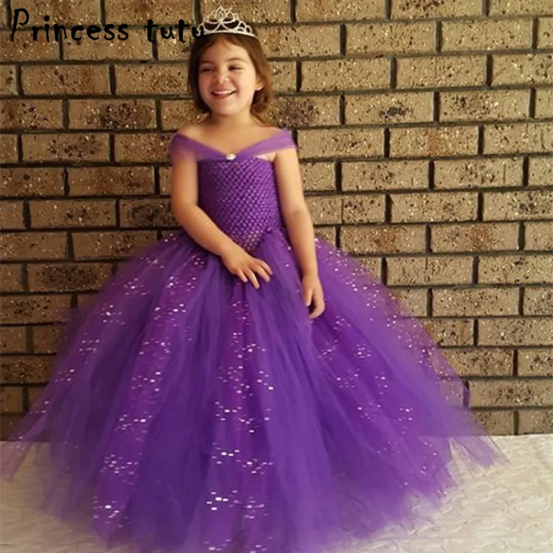 

PRINCESS TUTU 13 Colors Elsa Anna Belle Rapunzel Dress Sequin Halloween Costume Birthday Party Dresses Kids Girls Dress W068