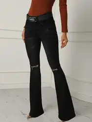 2019 женские черные джинсы-клеш с высокой талией, джинсы-бойфренды для женщин, джинсы-скинни для женщин, женские джинсы с широкими штанинами