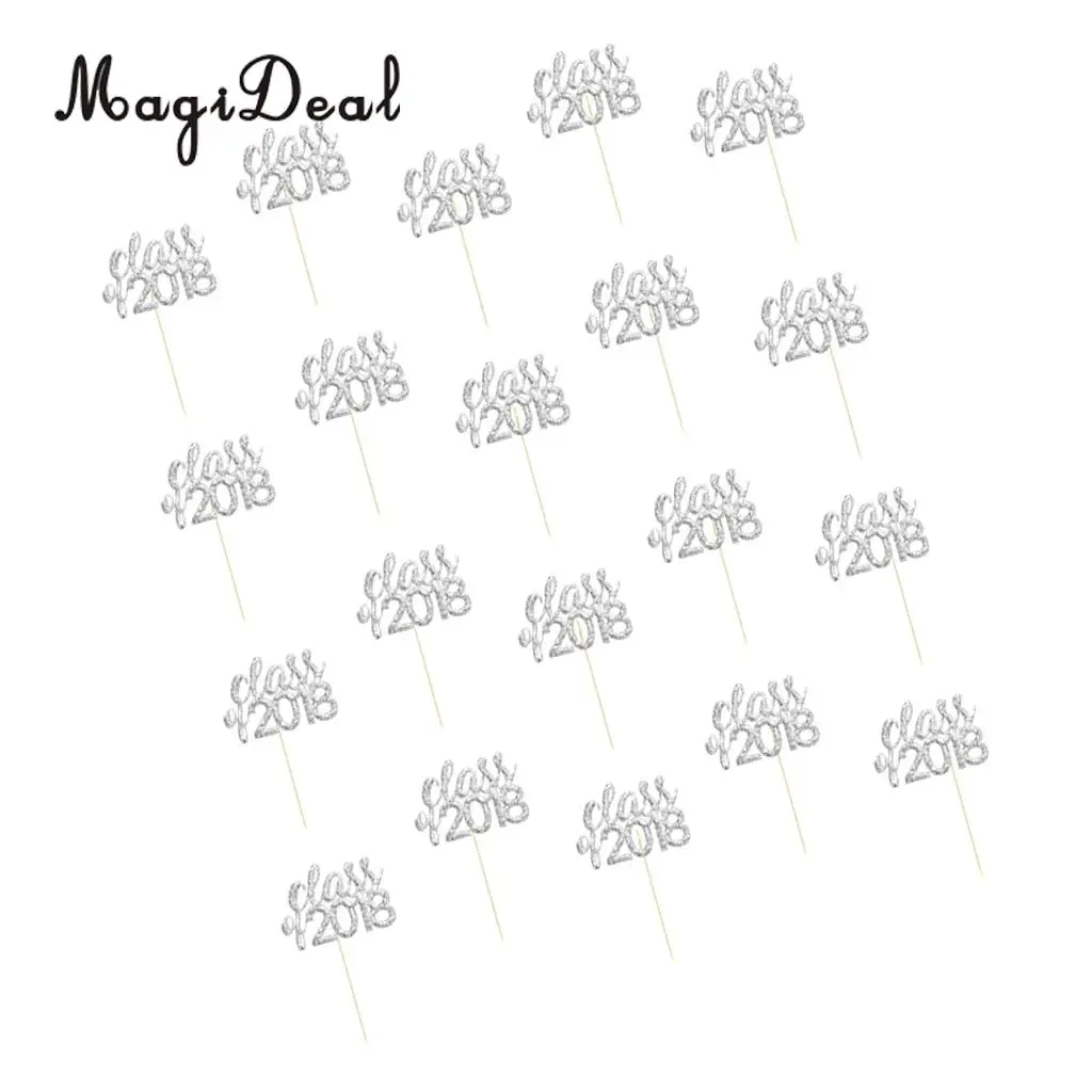 Pack of 20 Class of 2018 Cake Cupcake Toppers Congratulation Graduation Party Fruit Muffin Food Sticks